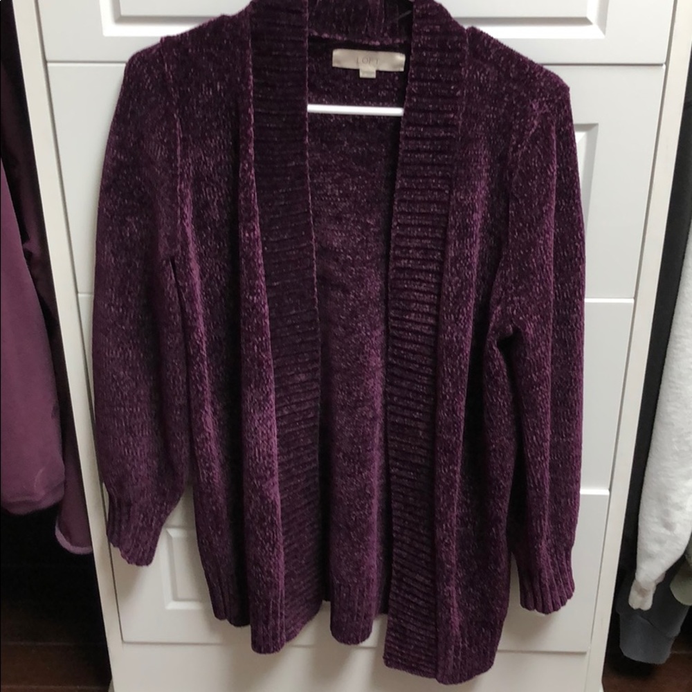 Loft purple chenille open cardigan, M.